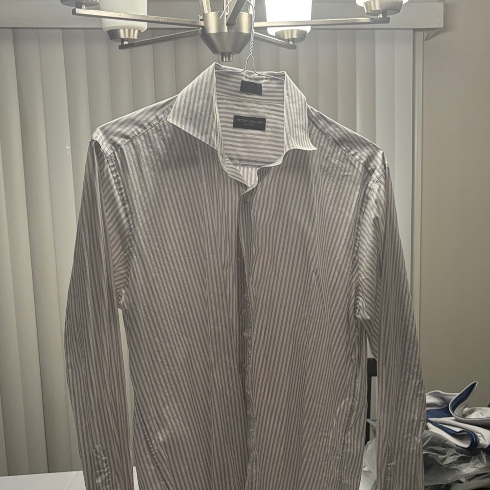 Brooks Brothers White and Gray Striped Dress Shirt